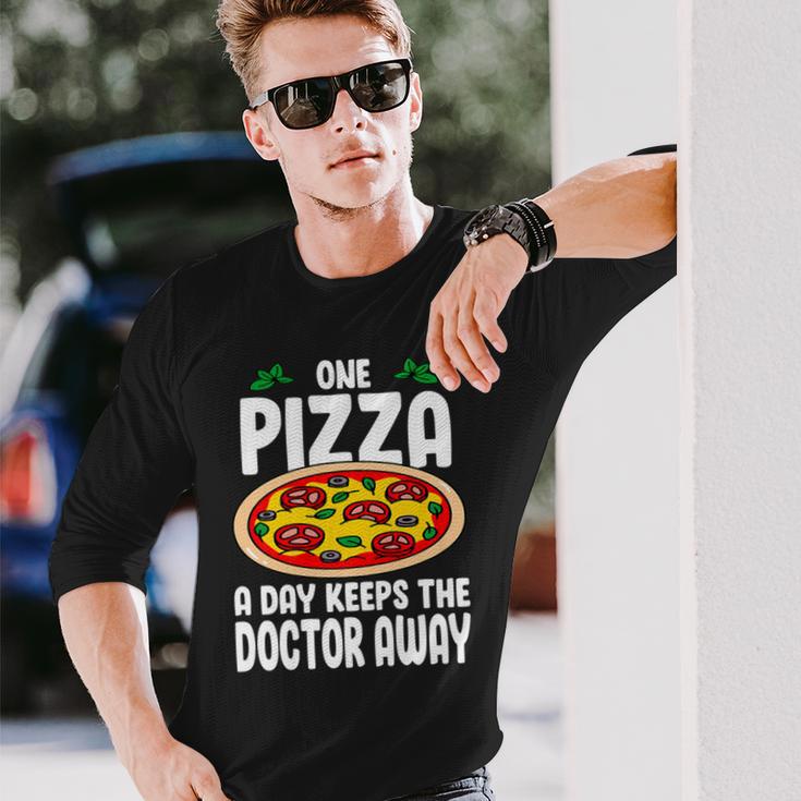 One Pizza A Day Keeps The Doctor Away Eating Pizza Italian Long Sleeve T-Shirt Gifts for Him