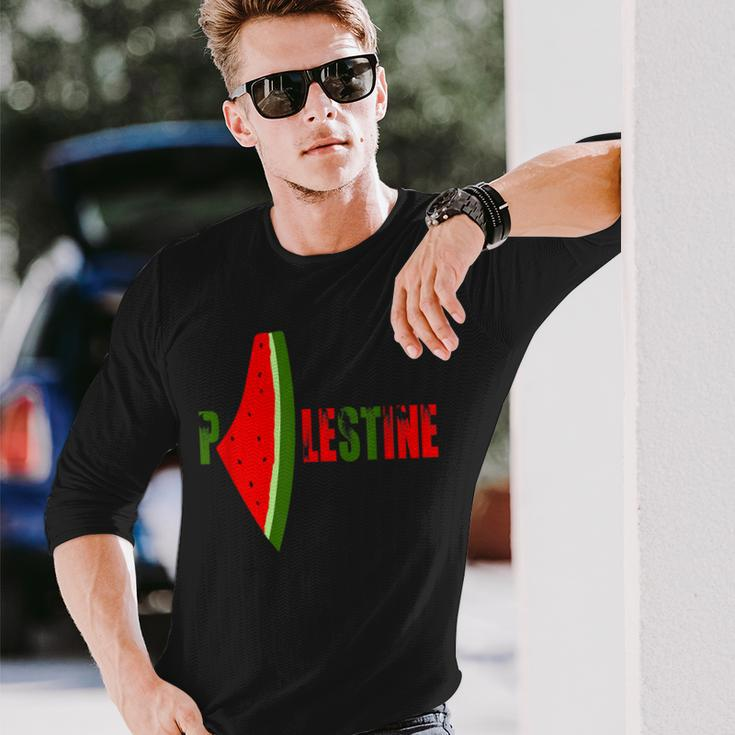 Palestine Watermelon Palestine Flag Watermelon Palestine Map Long Sleeve T-Shirt Gifts for Him