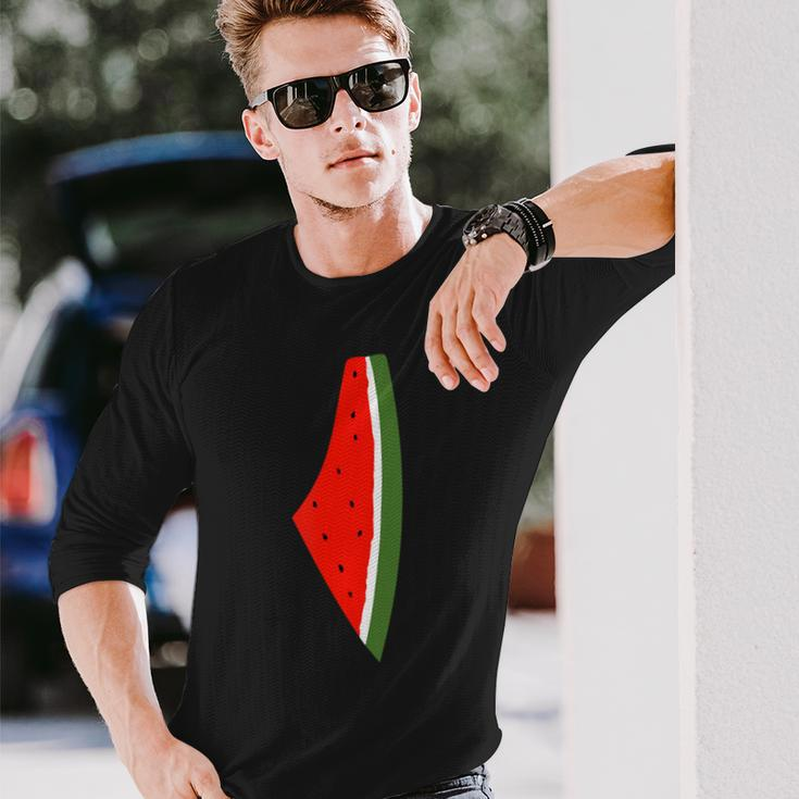 Palestine Watermelon Watermelon Palestine Map Long Sleeve T-Shirt Gifts for Him