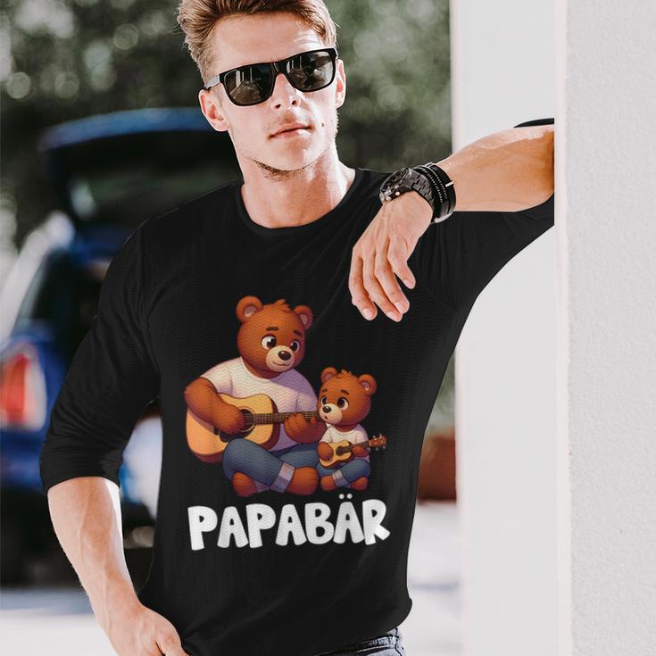 Papa Bärater Tochter Sohn Papa Gitarre Spielenatertag Langarmshirts Geschenke für Ihn