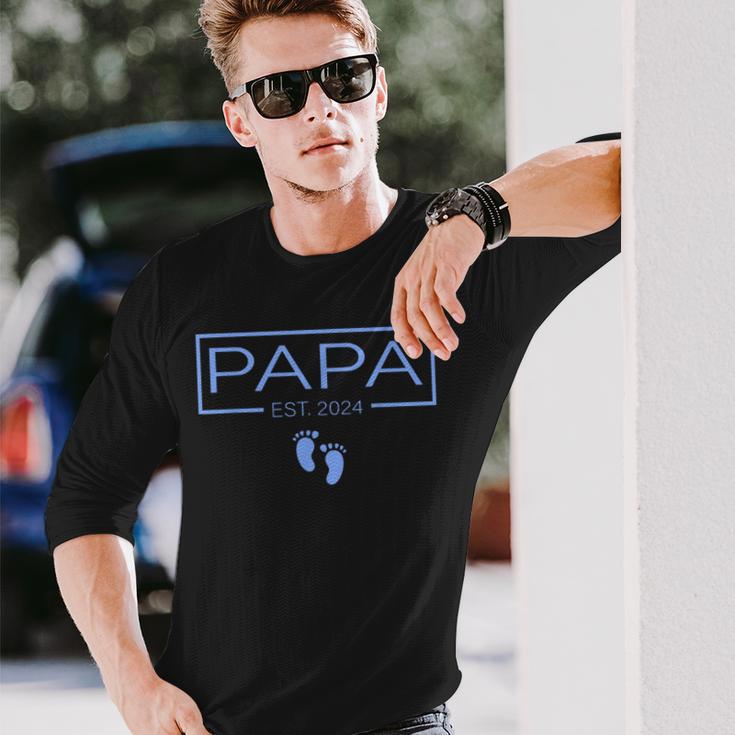 Papa Established Est 2024 Junge Neugeborener Herren Neuer Opa Langarmshirts Geschenke für Ihn