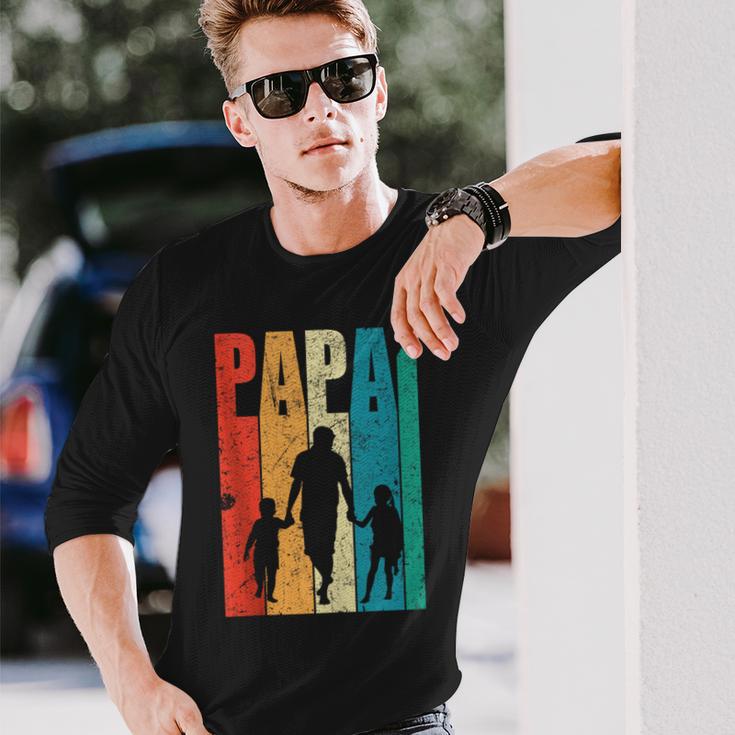 Papa Hoch 2 Dad Hoch 2 Kinder Zweifacher Papaatertag Retro Langarmshirts Geschenke für Ihn