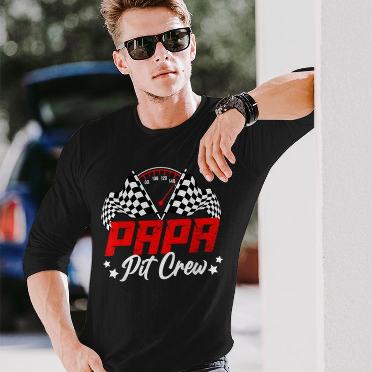 Papa Pit Crew Birthday Party Race Car Lover Racing Family Long Sleeve T-Shirt Gifts for Him