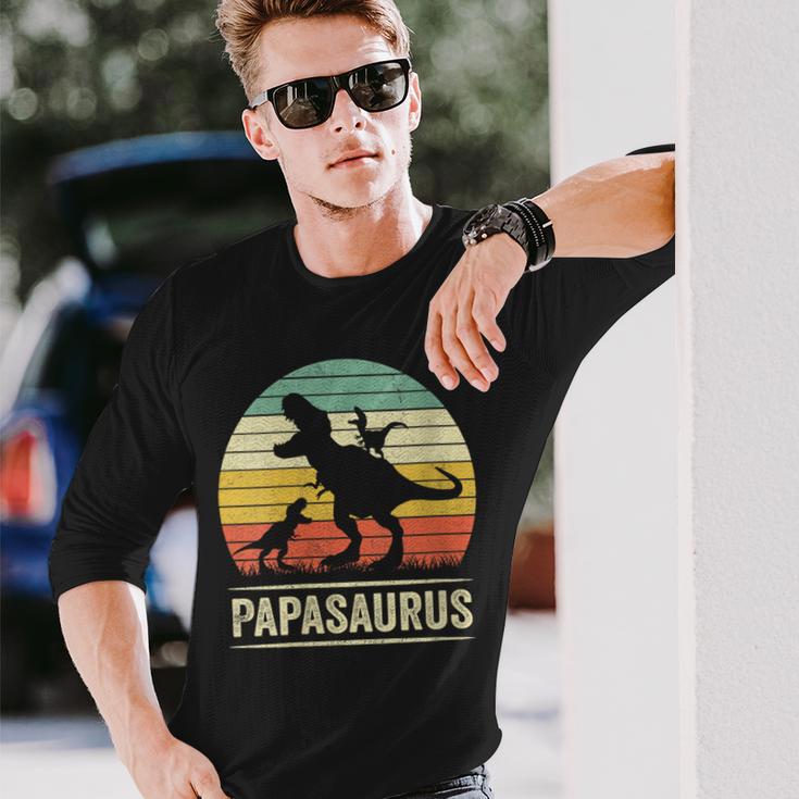 Papasaurus Dinosaur Papa Tyrannosaurus Dino Twin Pack Mit-Ausschnitt Langarmshirts Geschenke für Ihn