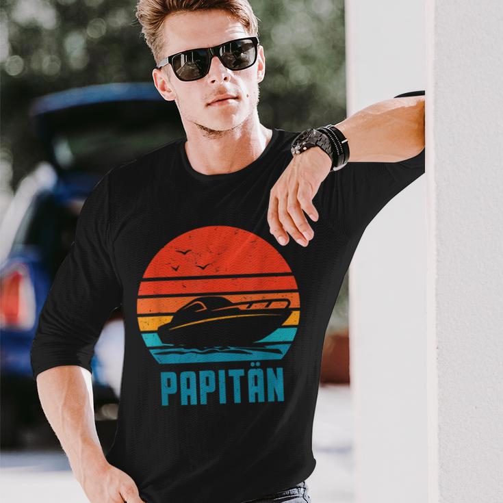 Papitän Motorboot Bootsführerscheinatertag Papa Kapitän Langarmshirts Geschenke für Ihn