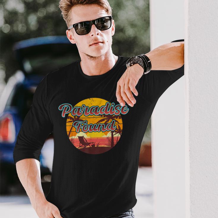 Paradise Found Retro Beach Scene Holiday Summer Long Sleeve T-Shirt Gifts for Him