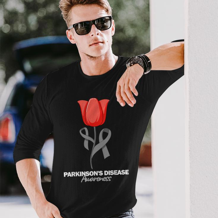 Parkinson's Disease Awareness April Month Red Tulip Long Sleeve T-Shirt Gifts for Him