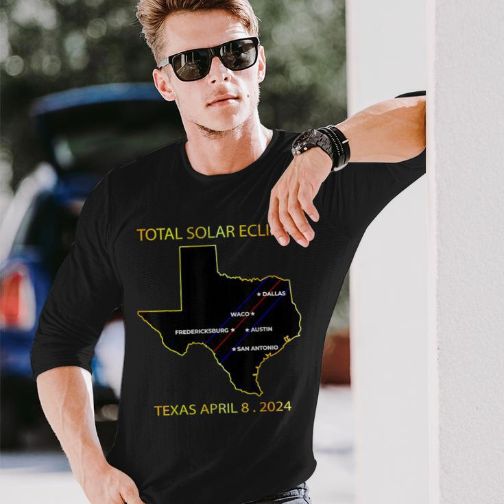 Path Of Solar Eclipse 2024 Interactive Map Texas Eclipse Long Sleeve T-Shirt Gifts for Him