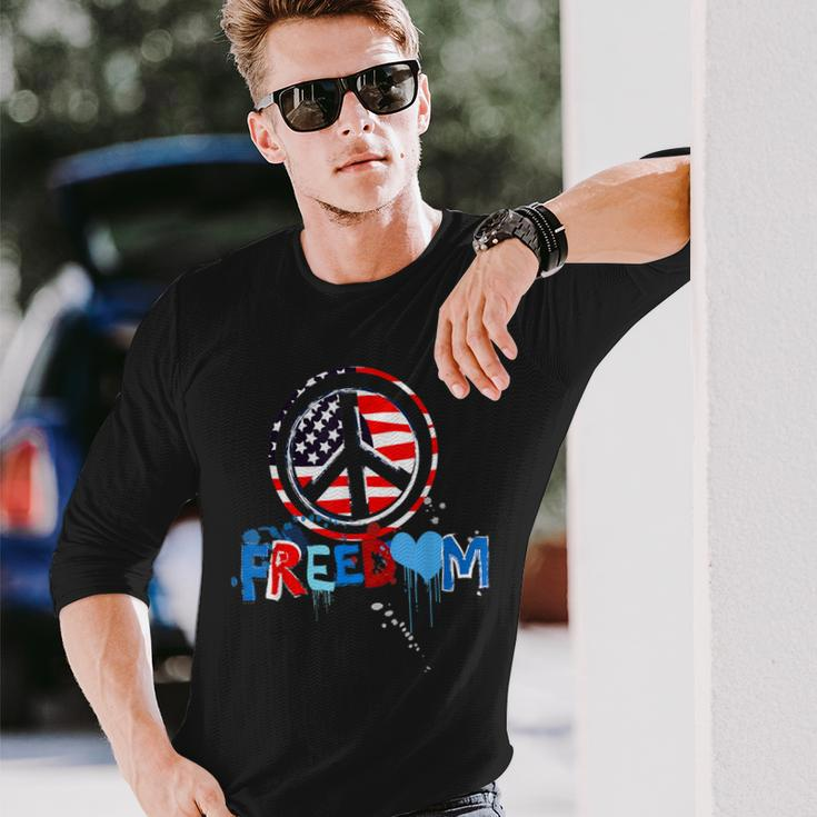 Patriotic Peace Sign Usa Flag Freedom Vote Long Sleeve T-Shirt Gifts for Him