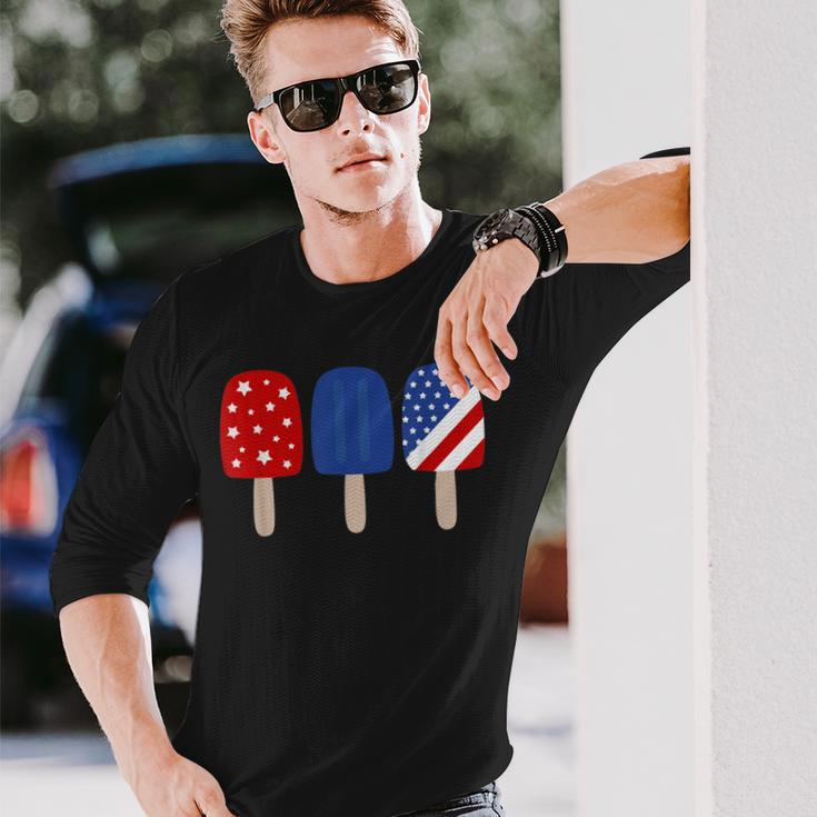 Patriotic Red White Blue Popsicle Dad Men Long Sleeve T-Shirt Gifts for Him