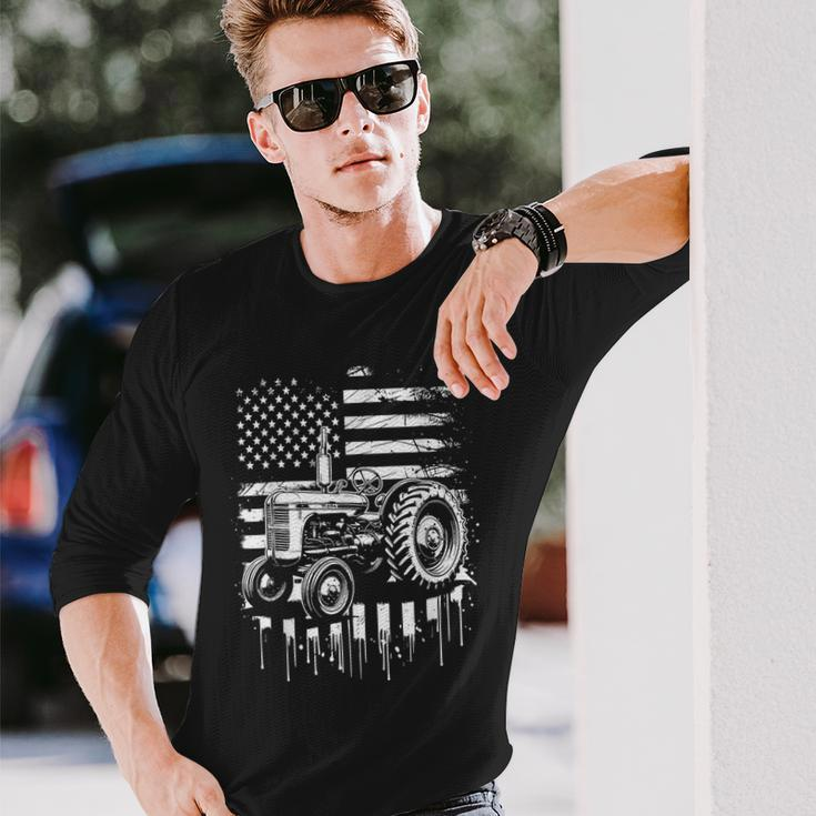Patriotic Tractor 4Th Of July American Flag Farmer Usa Men Long Sleeve T-Shirt Gifts for Him