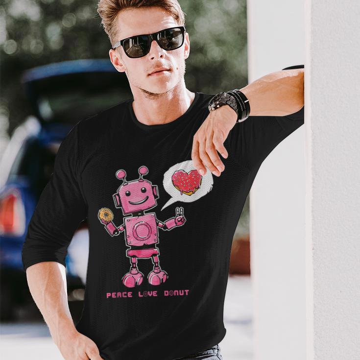 Peace Love Donuts Retro Robot Long Sleeve T-Shirt Gifts for Him