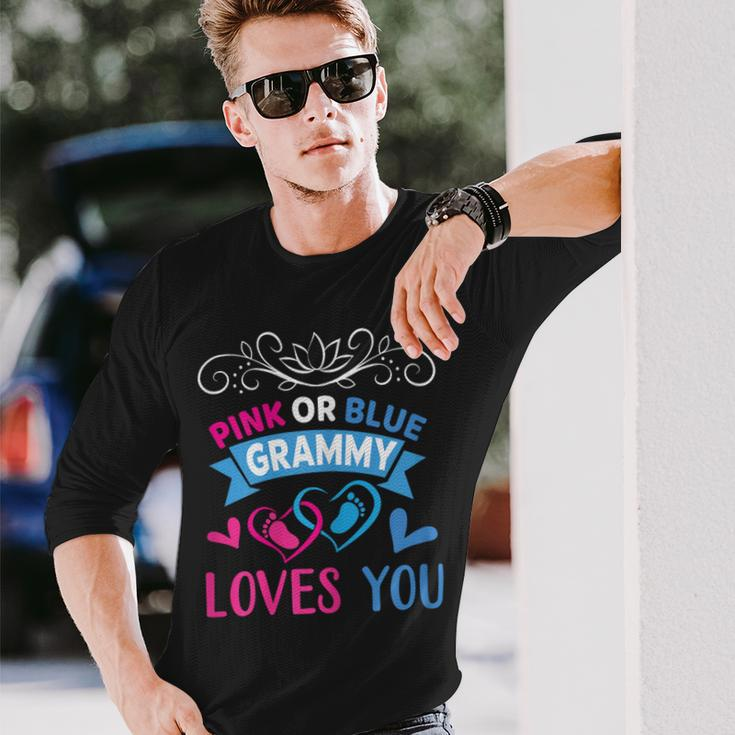 Pink Or Blue Grammy Loves You Gender Reveal Party Shower Long Sleeve T-Shirt Gifts for Him