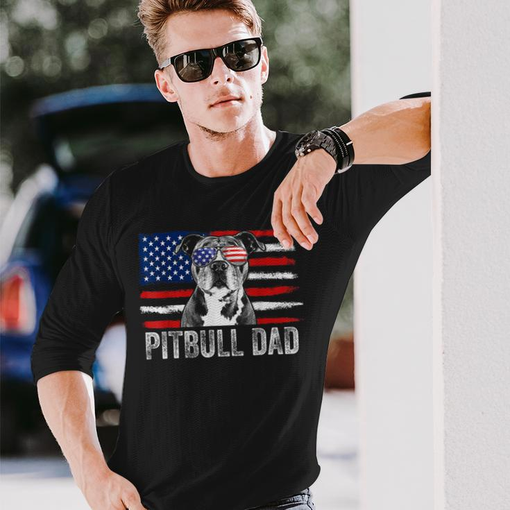 Pitbull Dad Proud American Pit Bull Dog Flag Long Sleeve T-Shirt Gifts for Him