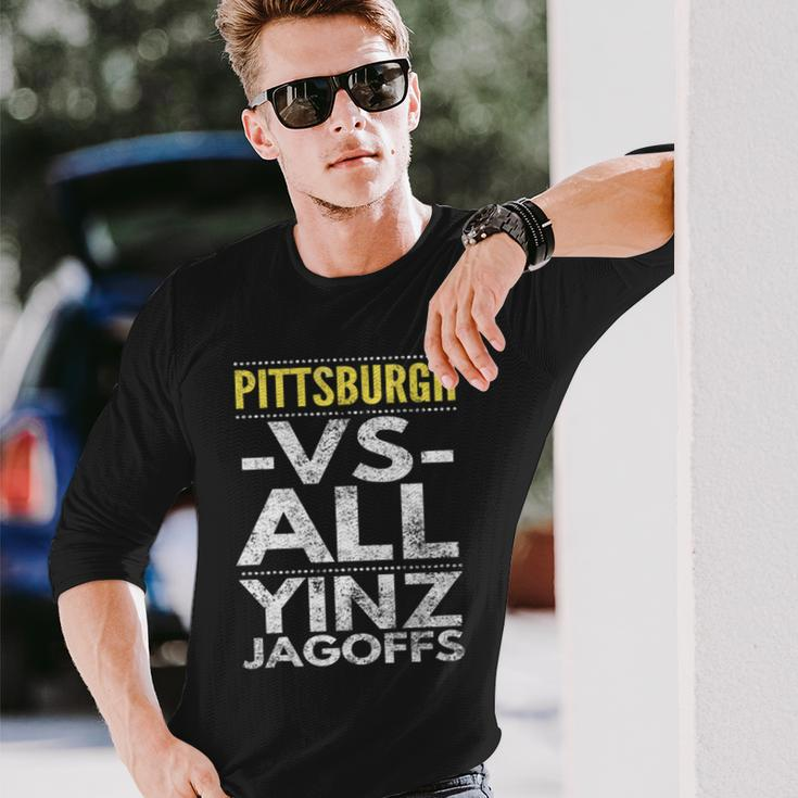 Pittsburgh -Vs- All Yinz Jagoffs Distressed Long Sleeve T-Shirt Gifts for Him
