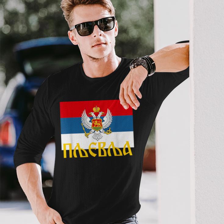 Pljevlja Srpska Crna Gora Njegos Petrovic Trobojka Cg Langarmshirts Geschenke für Ihn