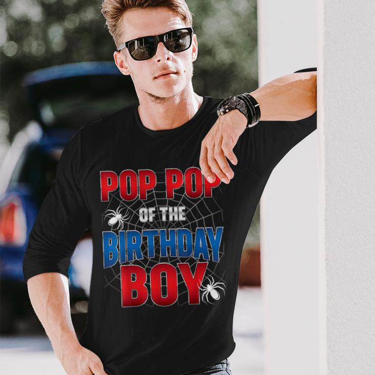 Pop Pop Of Birthday Boy Costume Spider Web Birthday Party Long Sleeve T-Shirt Gifts for Him