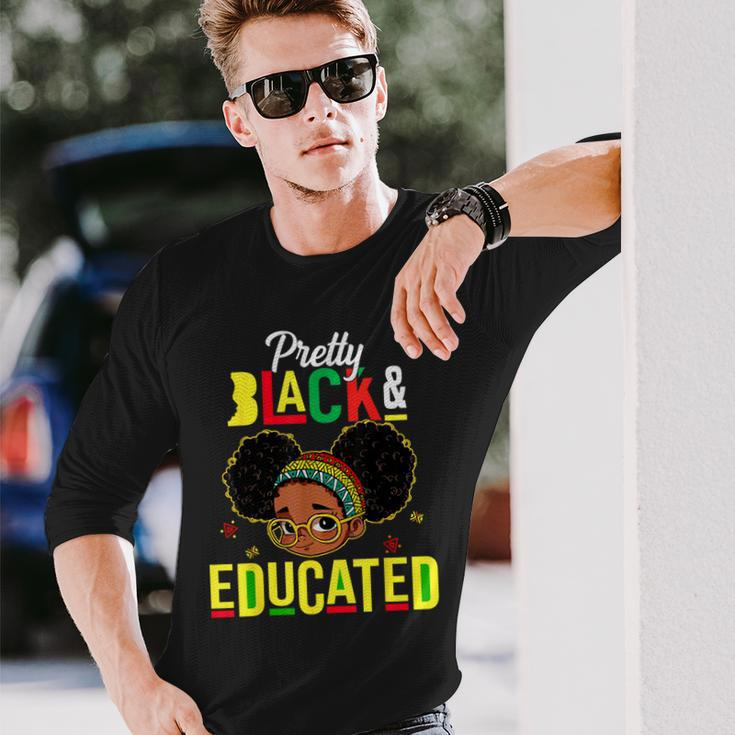 Pretty Black & Educated African American Black History Girls Long Sleeve T-Shirt Gifts for Him