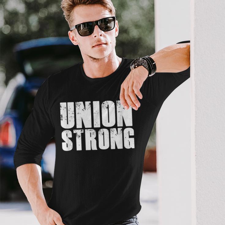 Pro Union Strong Blue Collar Worker Labor Day Dad Long Sleeve T-Shirt Gifts for Him