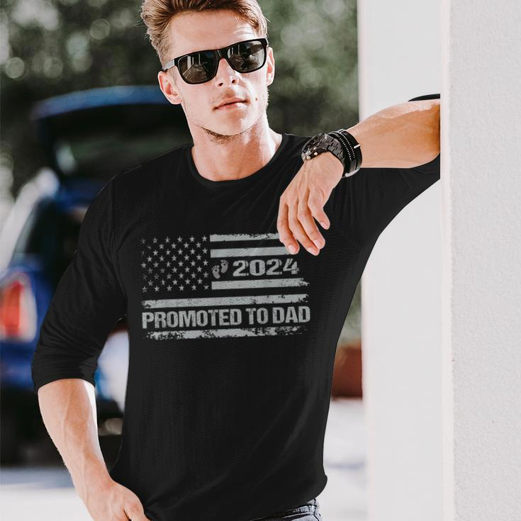 Promoted To Dad Est 2024 Featuring An American Flag Long Sleeve T-Shirt Gifts for Him