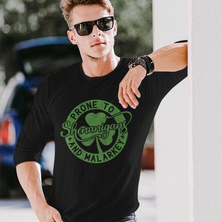 Prone To Shenanigans And Malarkey St Patricks Day 2024 Long Sleeve T-Shirt Gifts for Him
