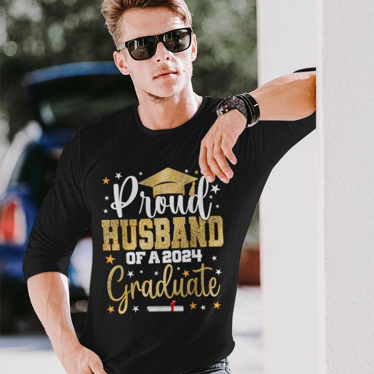 Proud Husband Of A 2024 Graduate Class Senior Graduation Long Sleeve T-Shirt Gifts for Him