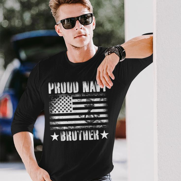Proud Navy Brother Usa Flag Retro Vintage Military Proud Long Sleeve T-Shirt Gifts for Him