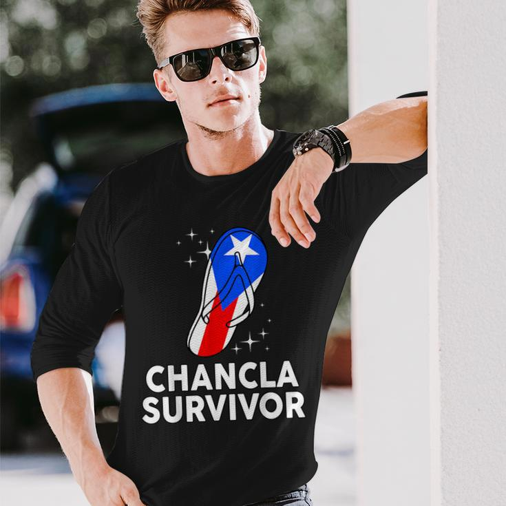 Puerto Rico Hispanic Heritage Month Chancla Survivor Rican Long Sleeve T-Shirt Gifts for Him