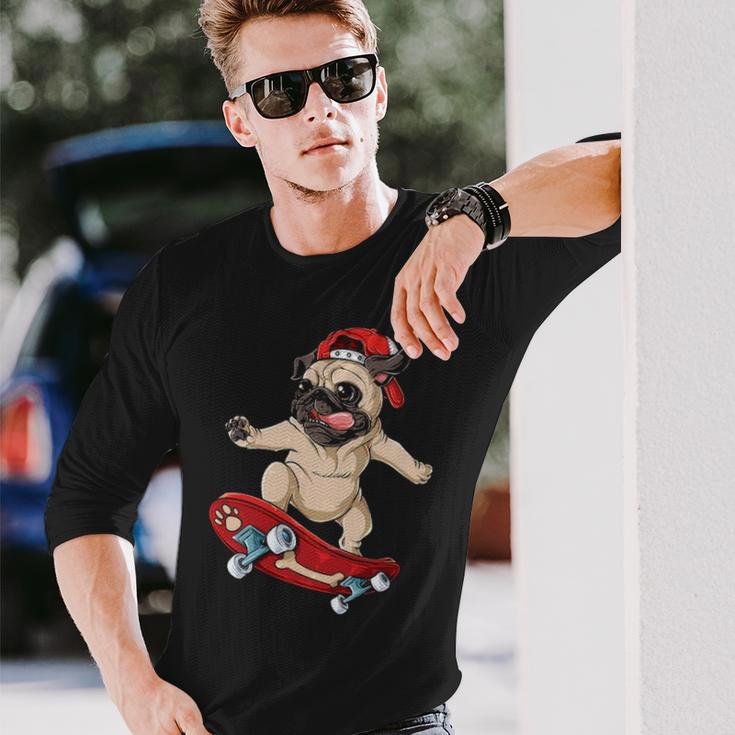 Pug Skateboard Dog Puppy Skater Skateboarding Long Sleeve T-Shirt Gifts for Him