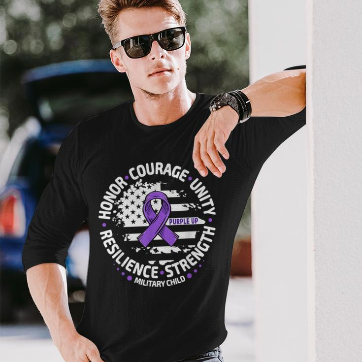 Purple Up For Military Kid Us Flag Cool Military Child Month Long Sleeve T-Shirt Gifts for Him