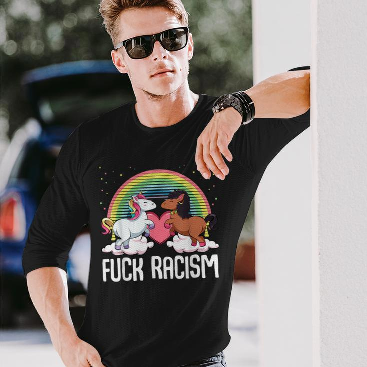 Racism Unicorn Anti Racism Langarmshirts Geschenke für Ihn