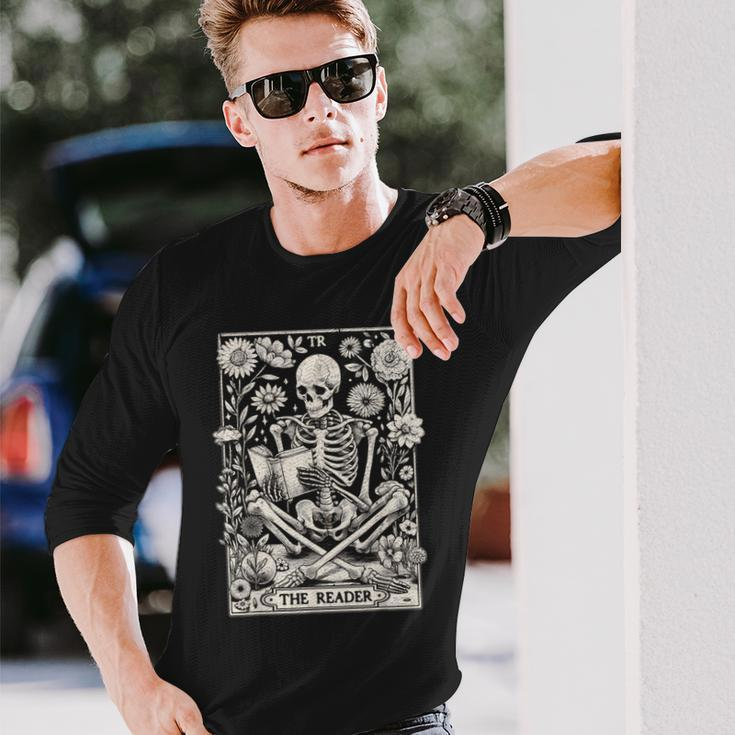 The Reader Skeleton Book Lover Tarot Card Reading Book Long Sleeve T-Shirt Gifts for Him