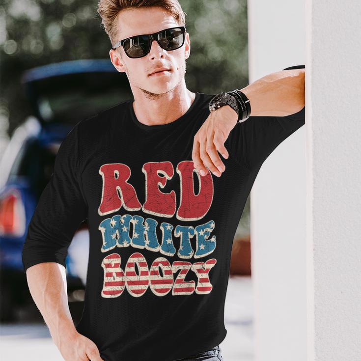 Red White & Boozy Retro Usa America Flag Happy 4Th Of July Long Sleeve T-Shirt Gifts for Him