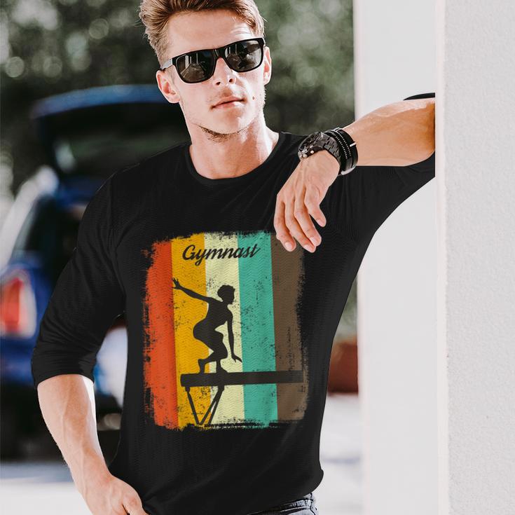 Retro Balance Beam Gymnast For Gymnastics Lovers Long Sleeve T-Shirt Gifts for Him