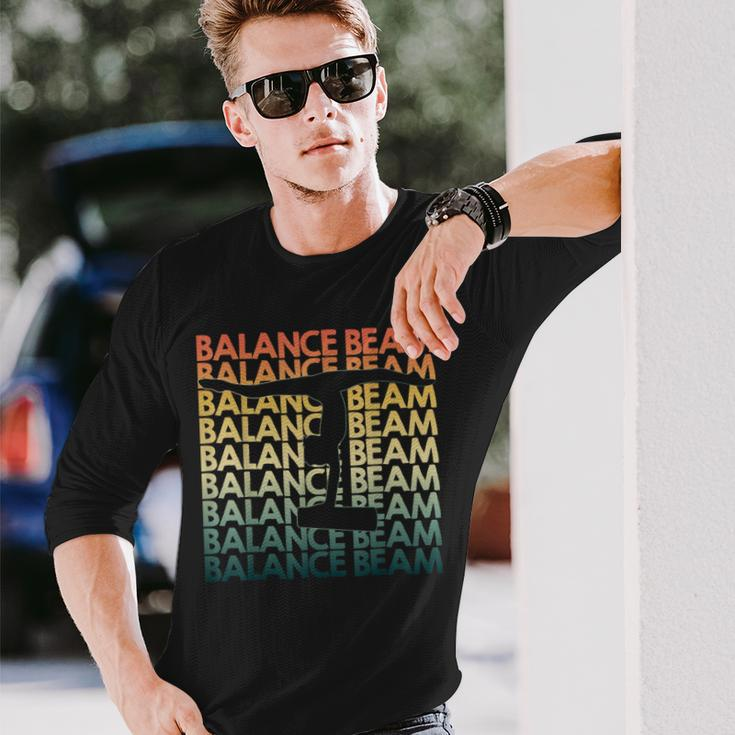 Retro Balance Beam Repetitive Vintage Bb Gymnast Long Sleeve T-Shirt Gifts for Him