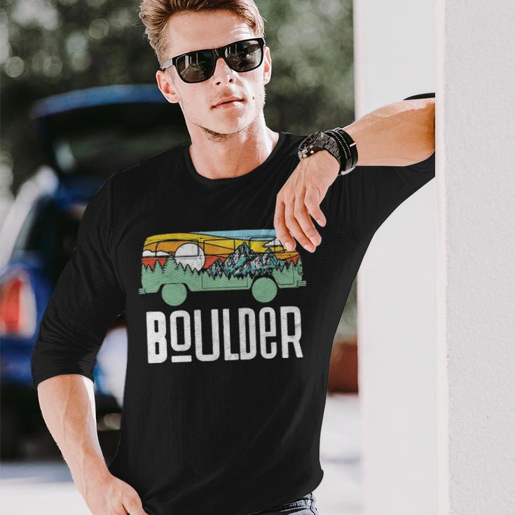 Retro Boulder Colorado Outdoor Hippie Van Graphic Long Sleeve T-Shirt Gifts for Him