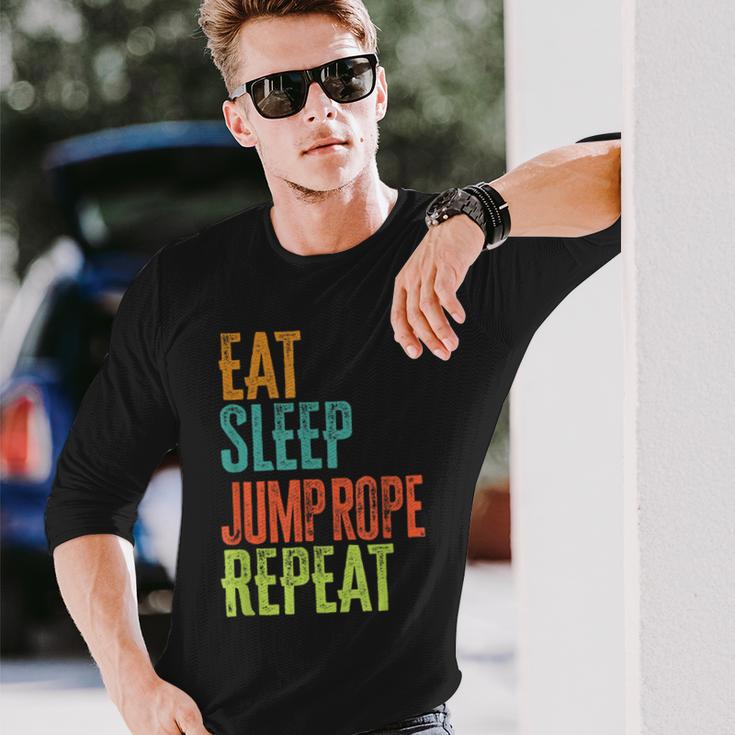 Retro Eat Sleep Jump Rope Repeat Skipping Jumping Roping Long Sleeve T-Shirt Gifts for Him