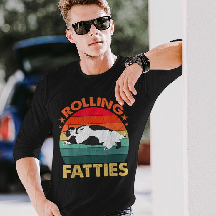 Retro Fat Kitten Cat Rolling Fatties Long Sleeve T-Shirt Gifts for Him