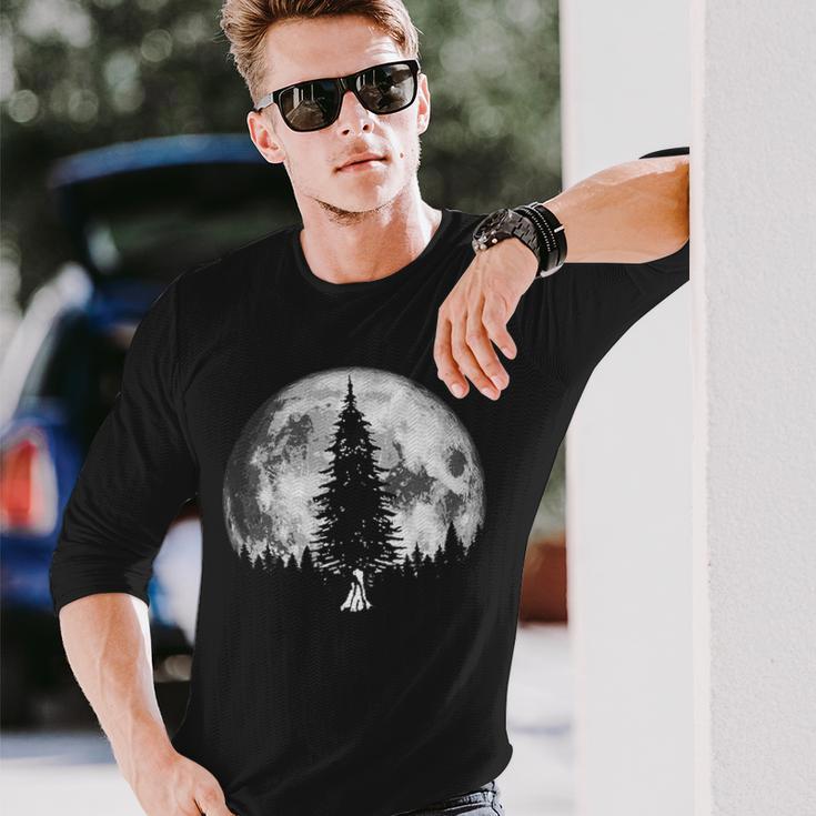 Retro Full Moon & Minimalist Pine Tree Vintage Graphic Long Sleeve T-Shirt Gifts for Him