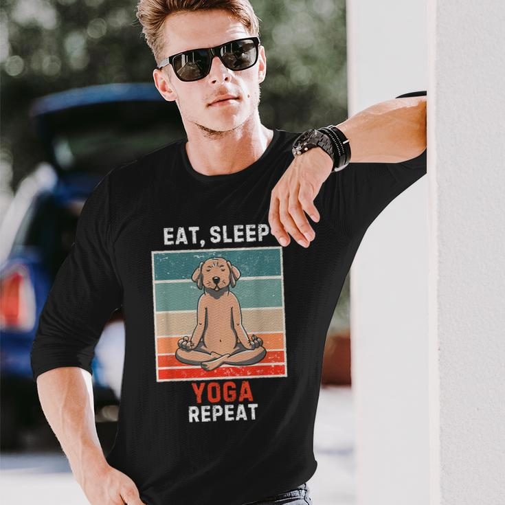 Retro Labrador Dog Eat Sleep Yoga Repeat Vintage Yoga Long Sleeve T-Shirt Gifts for Him