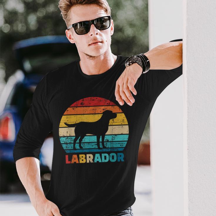 Retro Labrador Silhouette Langarmshirts im Sonnenuntergang Design Geschenke für Ihn