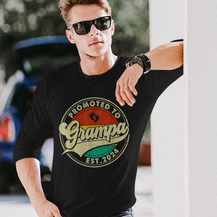 Retro Promoted To Grampa 2024 Family Father's Day Long Sleeve T-Shirt Gifts for Him