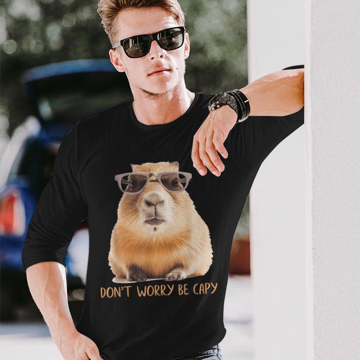 Retro Rodent Capybara Dont Worry Be Capy Long Sleeve T-Shirt Gifts for Him