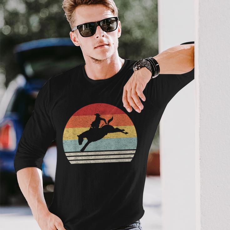 Retro Rodeo Bucking Bronc Riding Bronco Horse Long Sleeve T-Shirt Gifts for Him