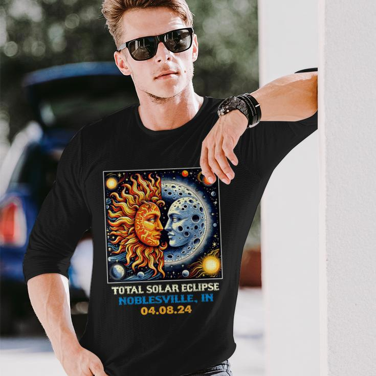 Retro Total Solar Eclipse Noblesville Indiana Long Sleeve T-Shirt Gifts for Him