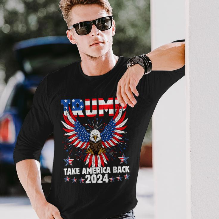 Retro Trump 2024 Take America Back American Flag Trump 2024 Long Sleeve T-Shirt Gifts for Him