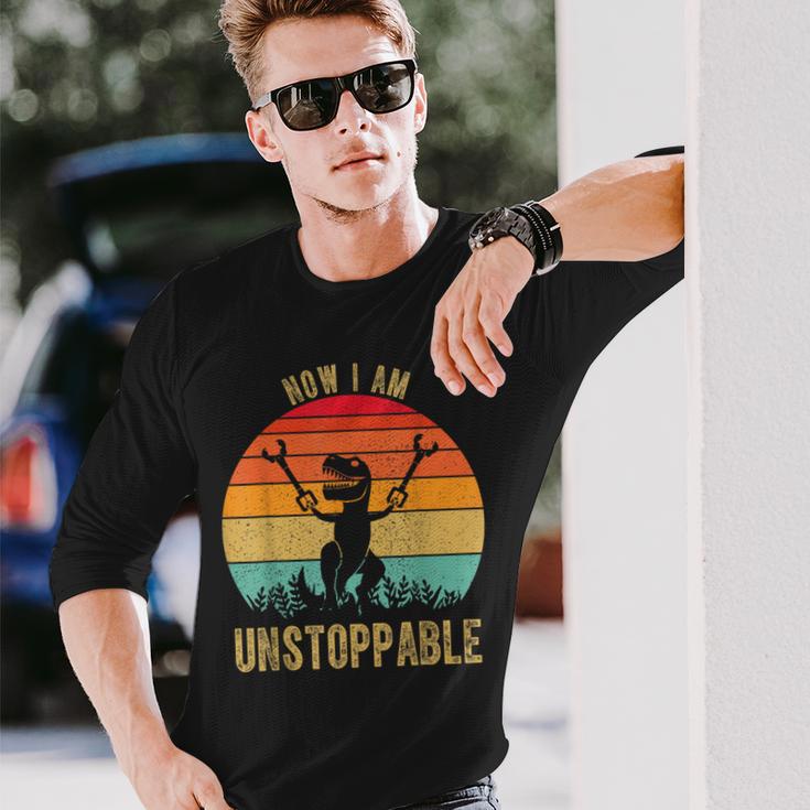 Retro Now I Am Unstoppable T-Rex Vintage Long Sleeve T-Shirt Gifts for Him