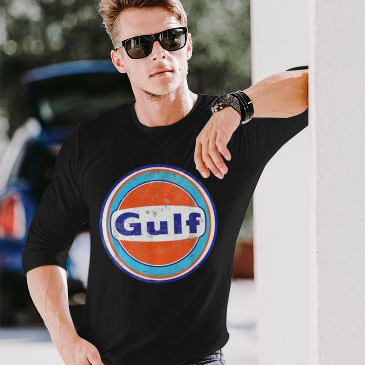 Retro Vintage Gas Station Gulf Motor Oil Car Bikes Garage Long Sleeve T-Shirt Gifts for Him