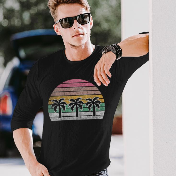 Retro Vintage Palm Trees Beach Summer Vacation Beach Long Sleeve T-Shirt Gifts for Him