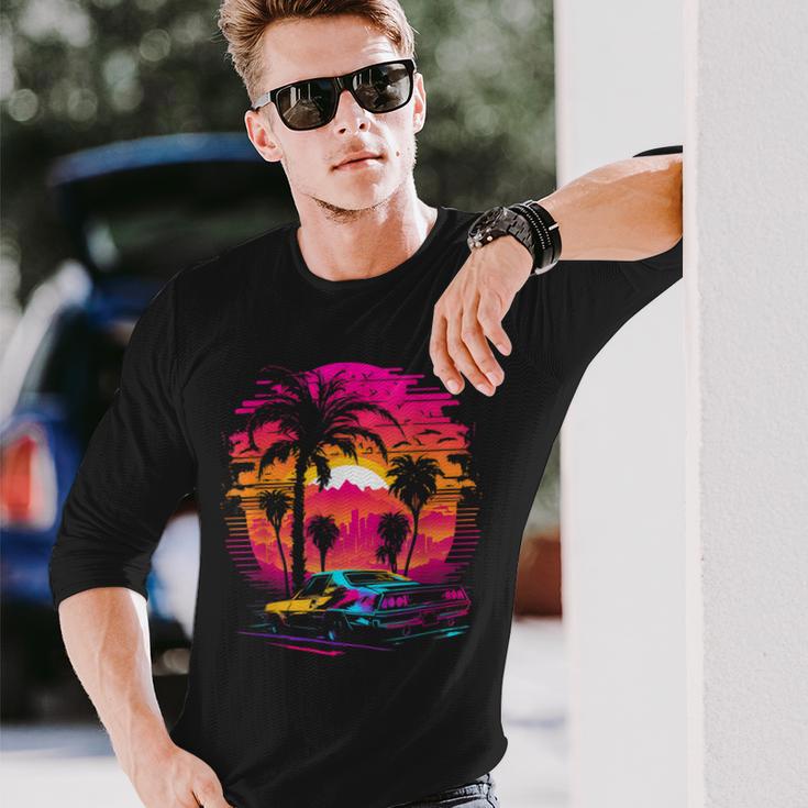 Retrowave Synthwave Aesthetic Sports Car 80S 90S Long Sleeve T-Shirt Gifts for Him